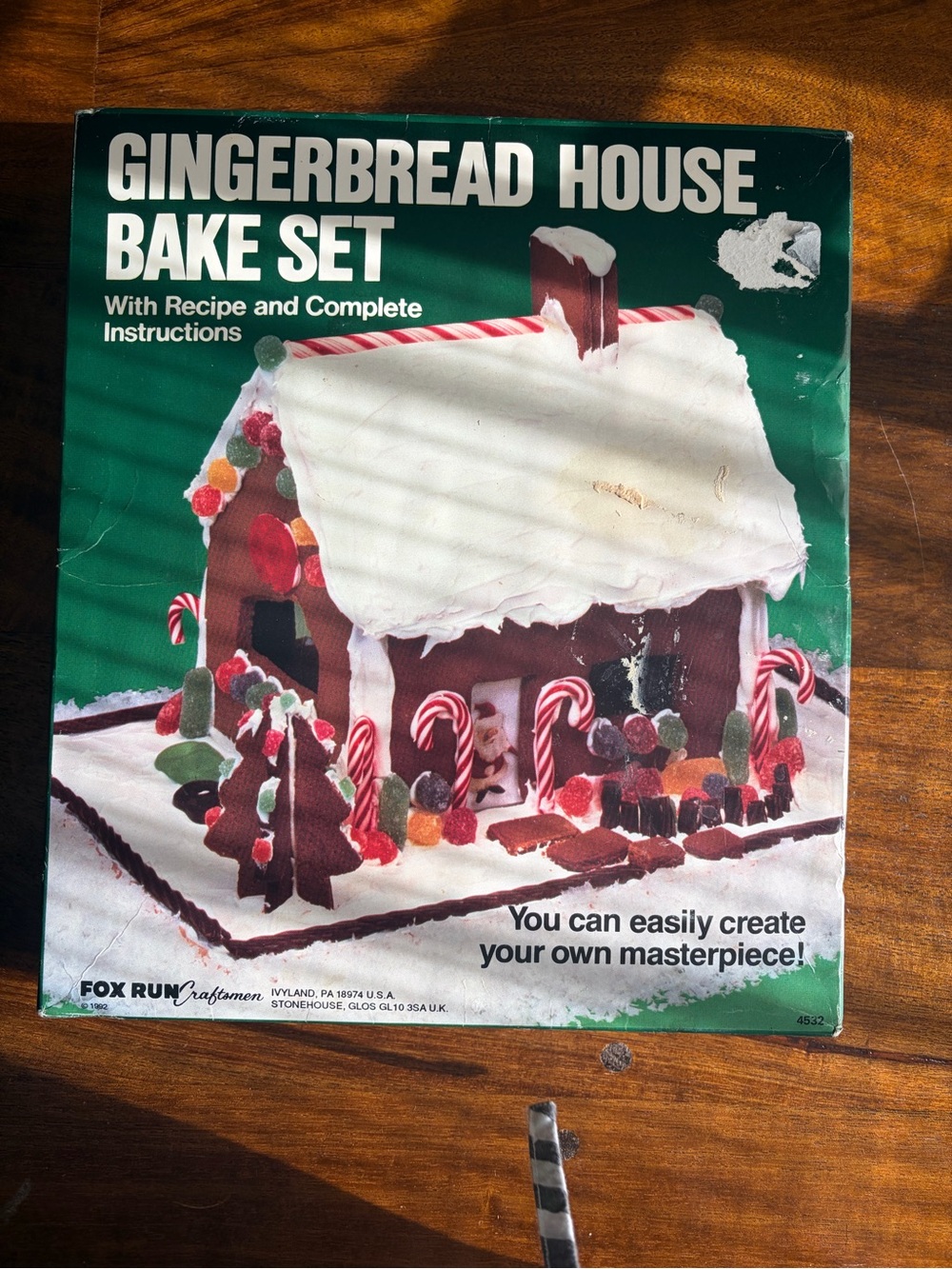 Vintage Gingerbread House Bake Set - White & Red Holiday Kit